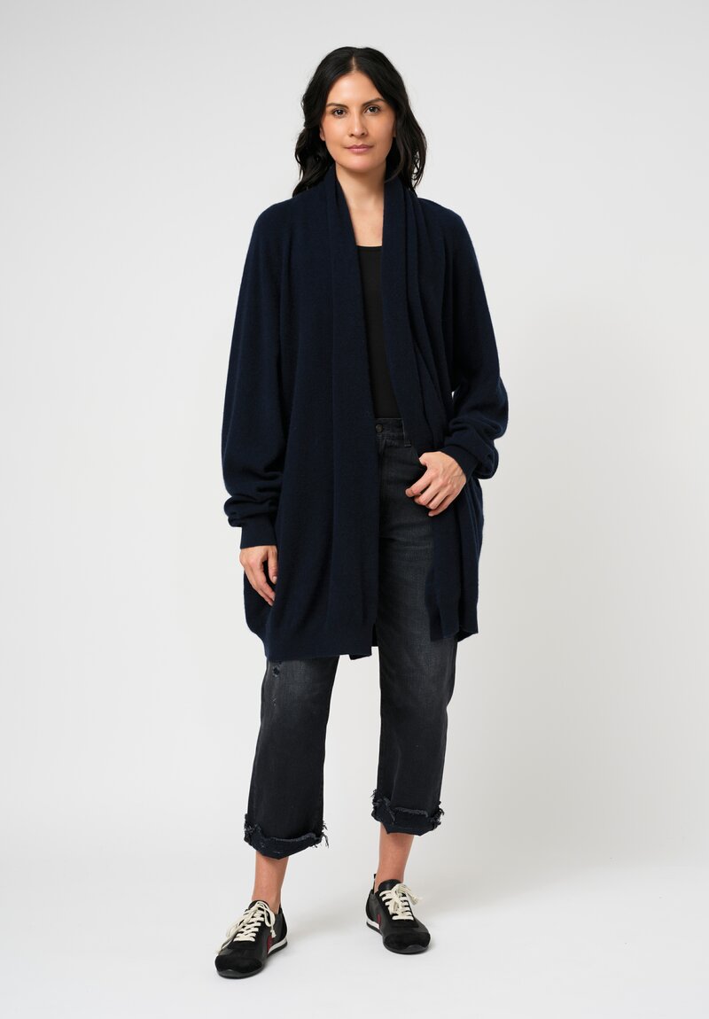 Frenckenberger Cashmere Long Grandpa Cardigan in Navy Blue