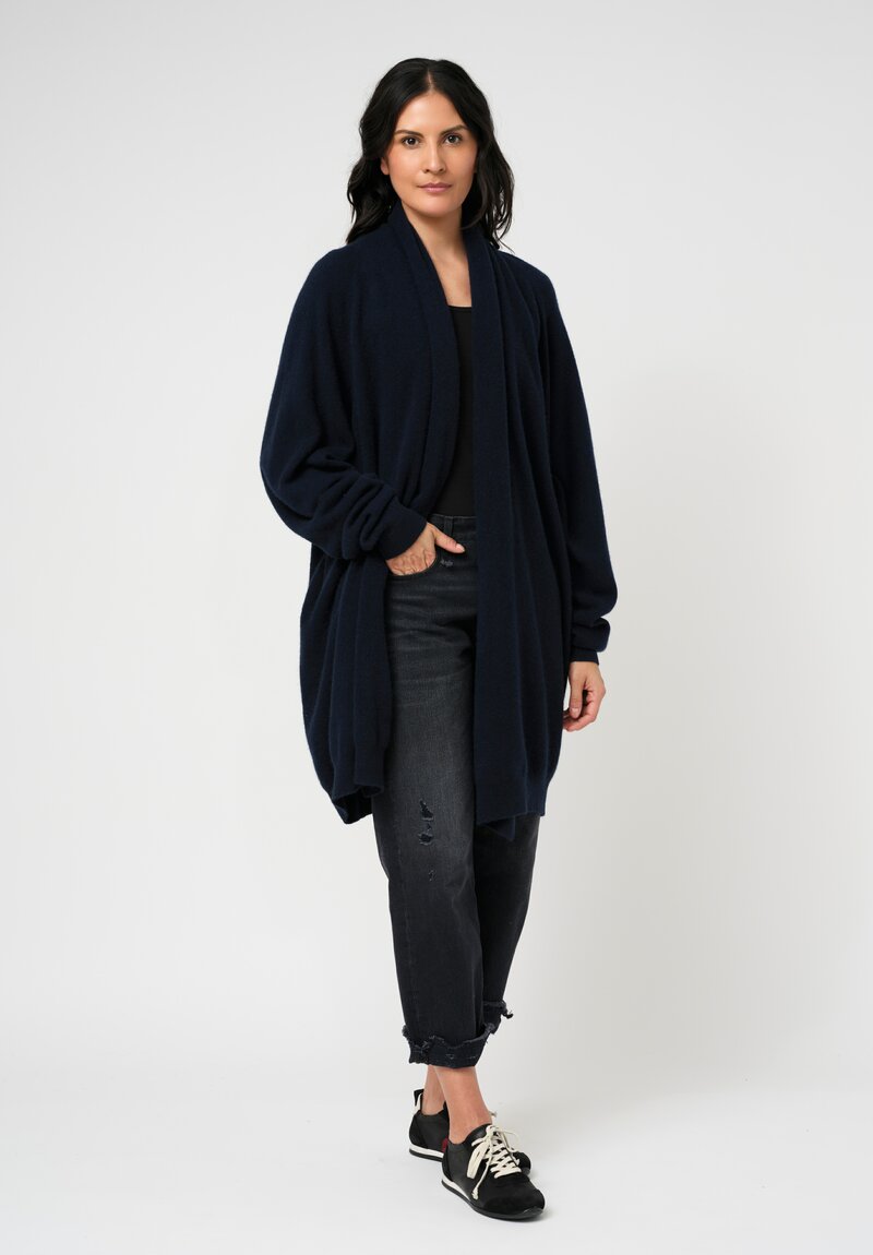 Frenckenberger Cashmere Long Grandpa Cardigan in Navy Blue