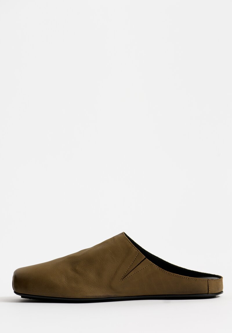 Uma Wang Leather Mules in Dark Olive