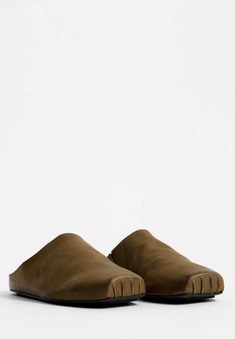 Uma Wang Leather Mules in Dark Olive