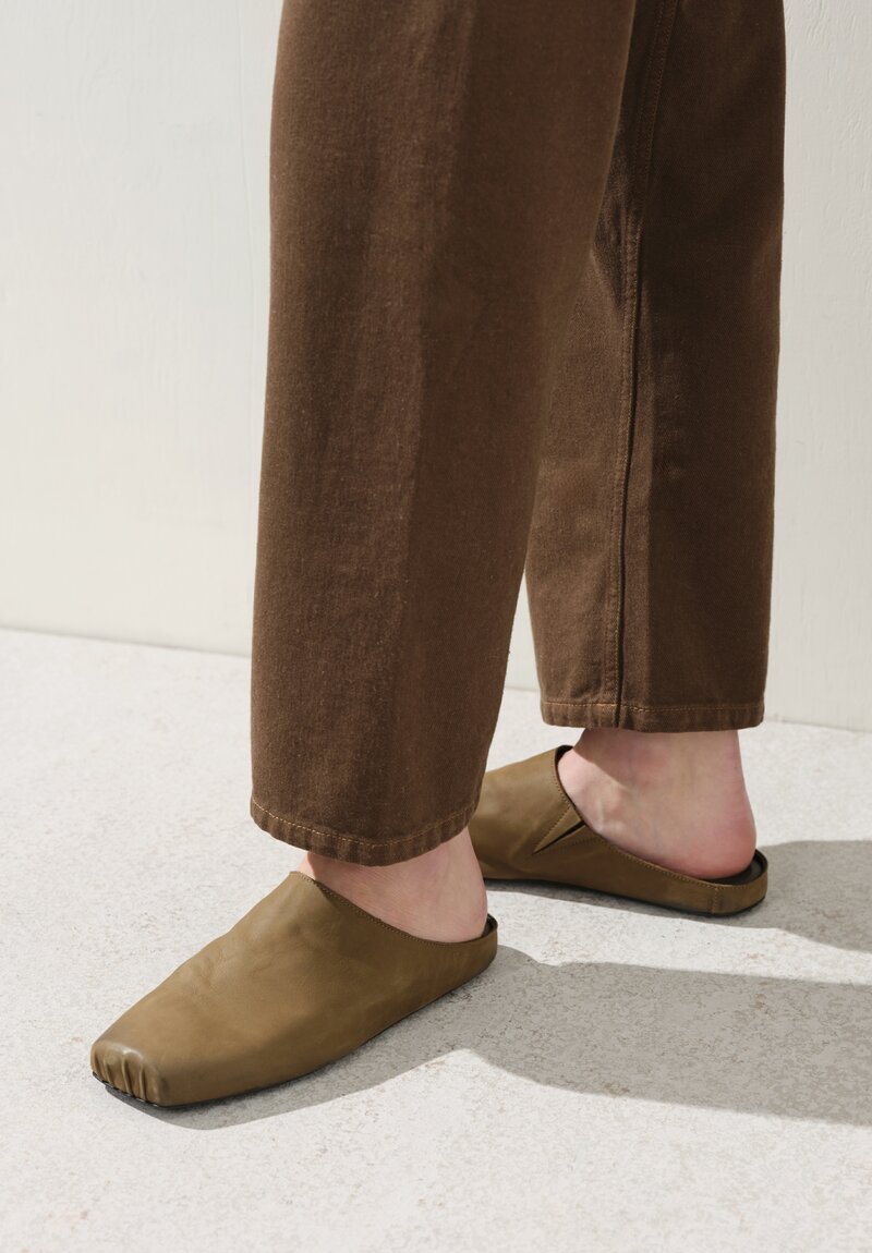 Uma Wang Leather Mules in Dark Olive