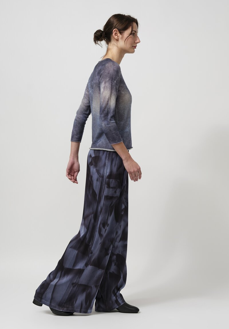 Avant Toi Silk Sfumature Palazzo Pants in Nero Titanium Blue