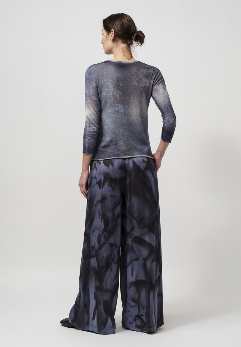 Avant Toi Silk Sfumature Palazzo Pants in Nero Titanium Blue