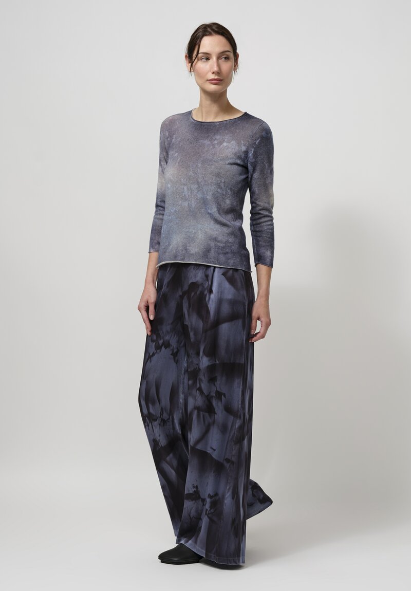 Avant Toi Silk Sfumature Palazzo Pants in Nero Titanium Blue