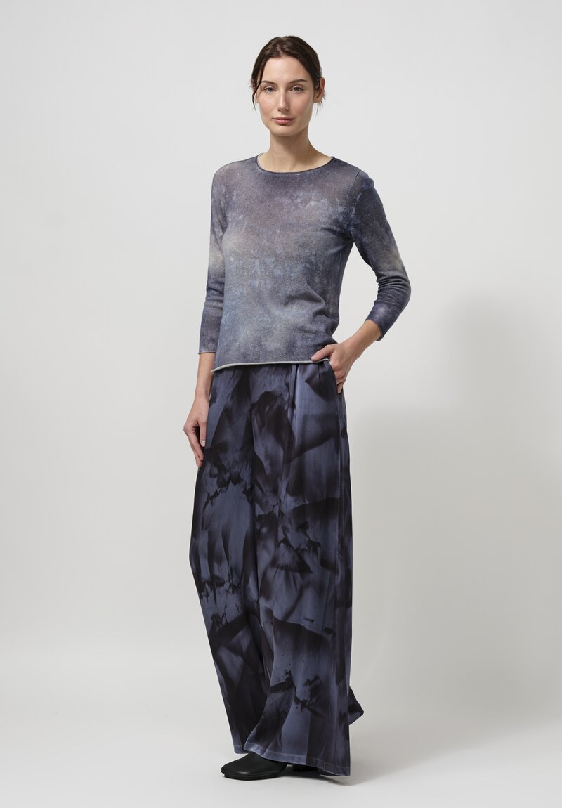 Avant Toi Silk Sfumature Palazzo Pants in Nero Titanium Blue