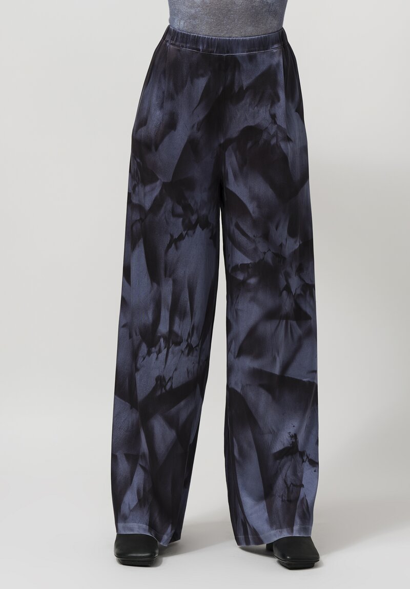 Avant Toi Silk Sfumature Palazzo Pants in Nero Titanium Blue