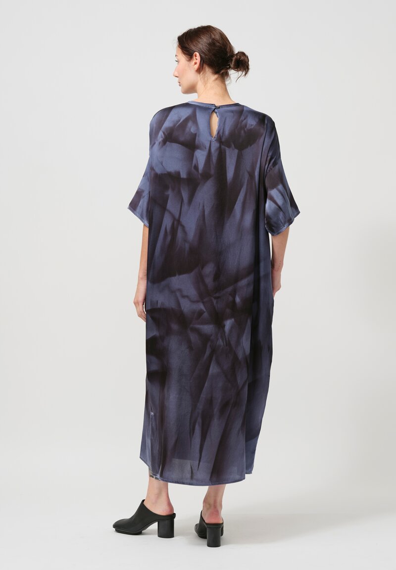 Avant Toi Hand-Painted Silk Dress in Nero Titanium Blue