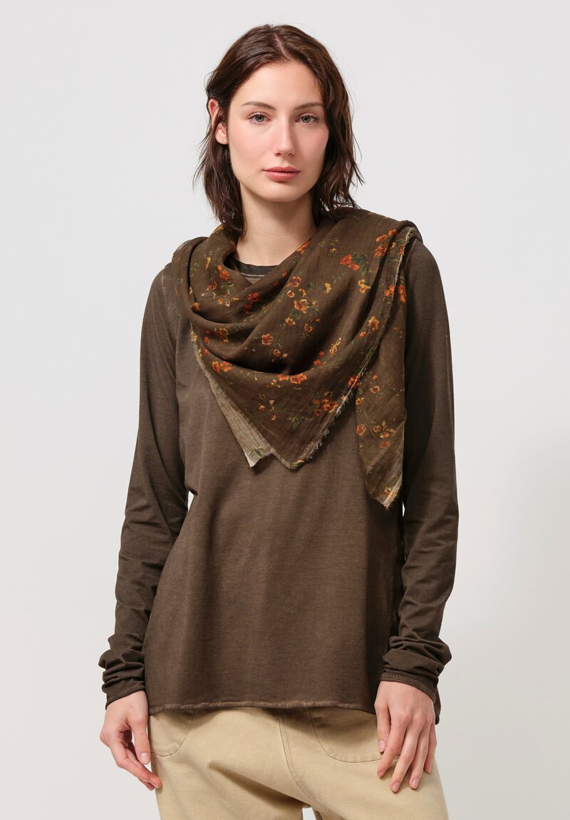 Uma Wang Cotton Floral Scarf in Hazel Brown
