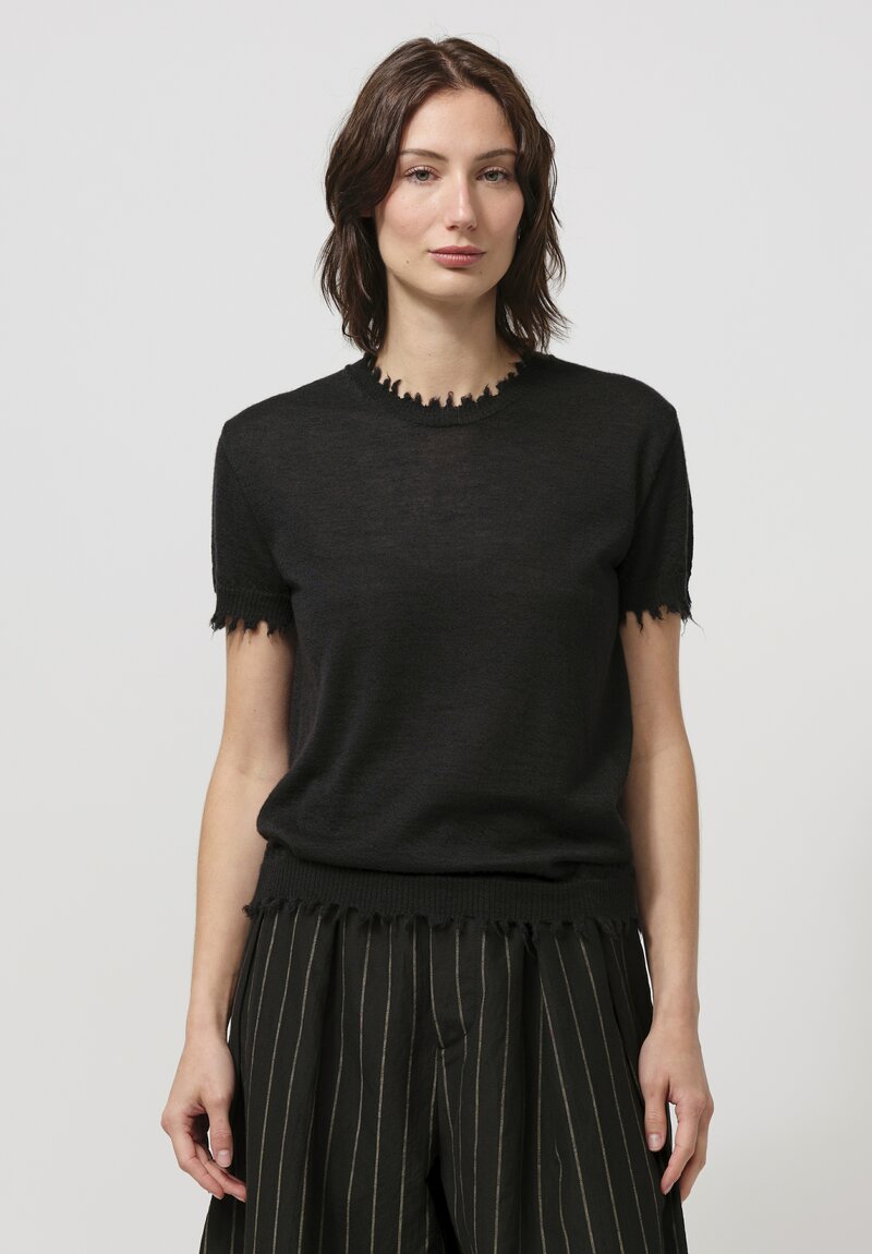 Uma Wang Cashmere Short-Sleeve Top in Black