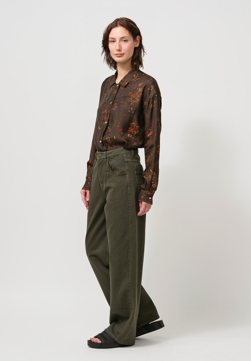 Uma Wang Cotton Phyllis Jeans in Olive Green