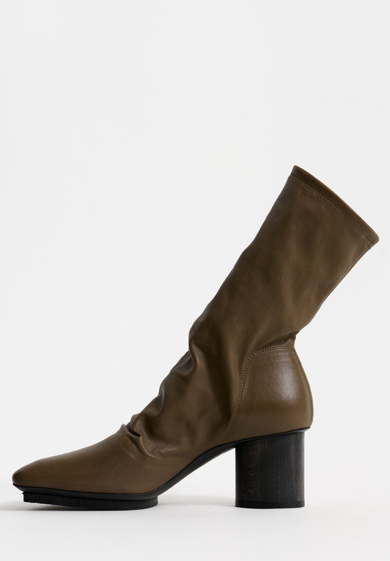 Uma Wang Leather Short Stone Boots in Dark Olive