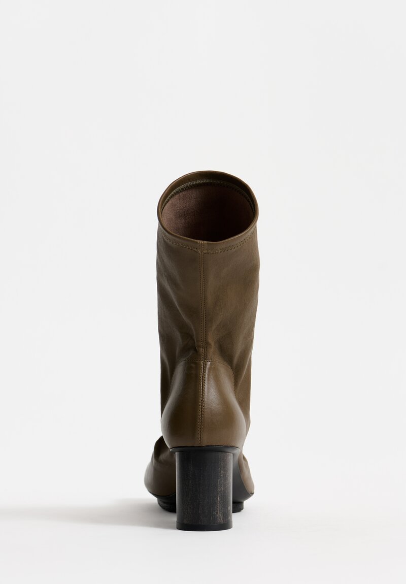 Uma Wang Leather Short Stone Boots in Dark Olive