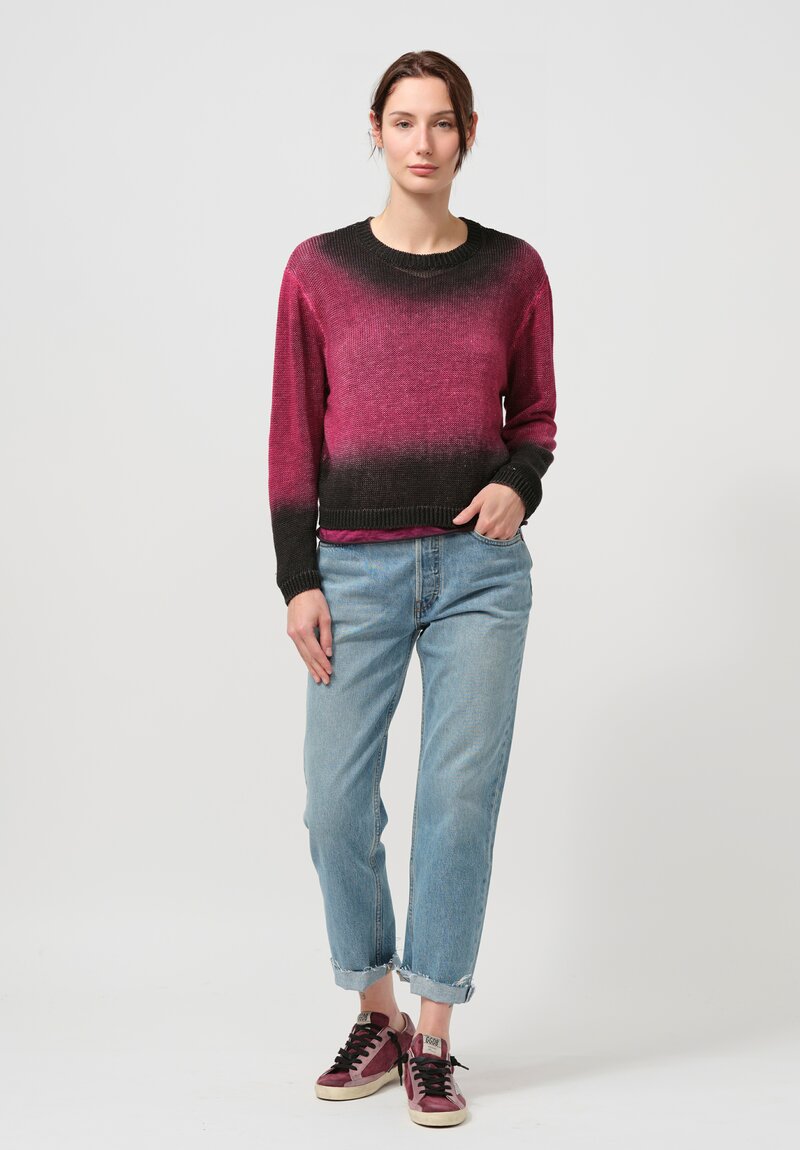 Avant Toi Linen Knitted Pullover in Nero, Sichuan Pink