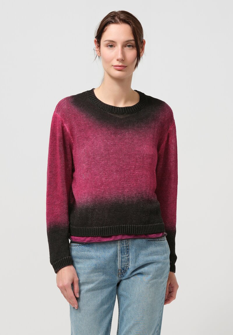 Avant Toi Linen Knitted Pullover in Nero, Sichuan Pink