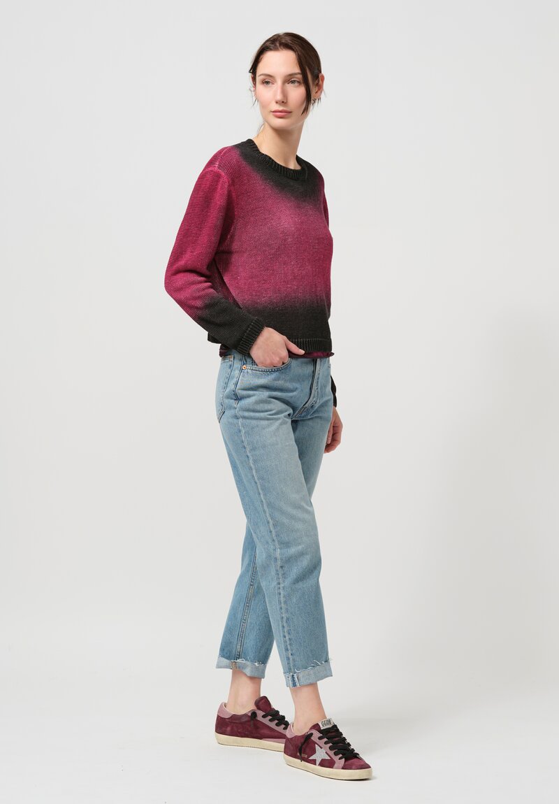 Avant Toi Linen Knitted Pullover in Nero, Sichuan Pink