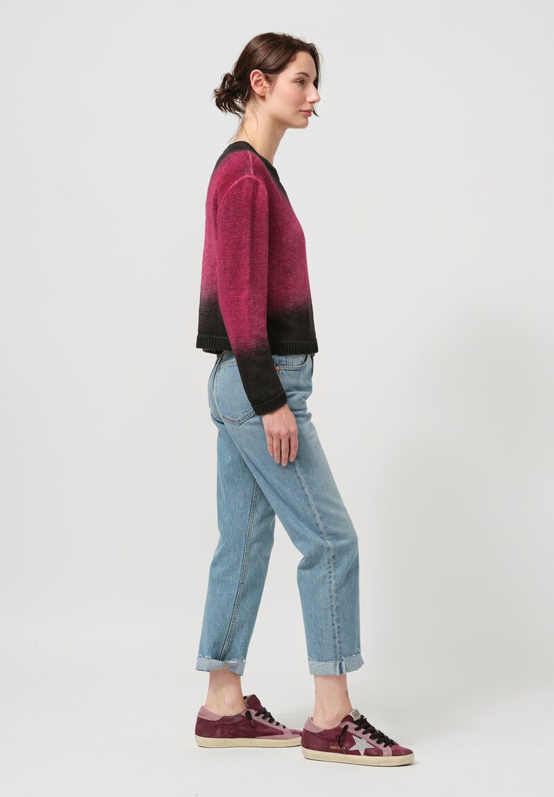 Avant Toi Linen Knitted Pullover in Nero, Sichuan Pink