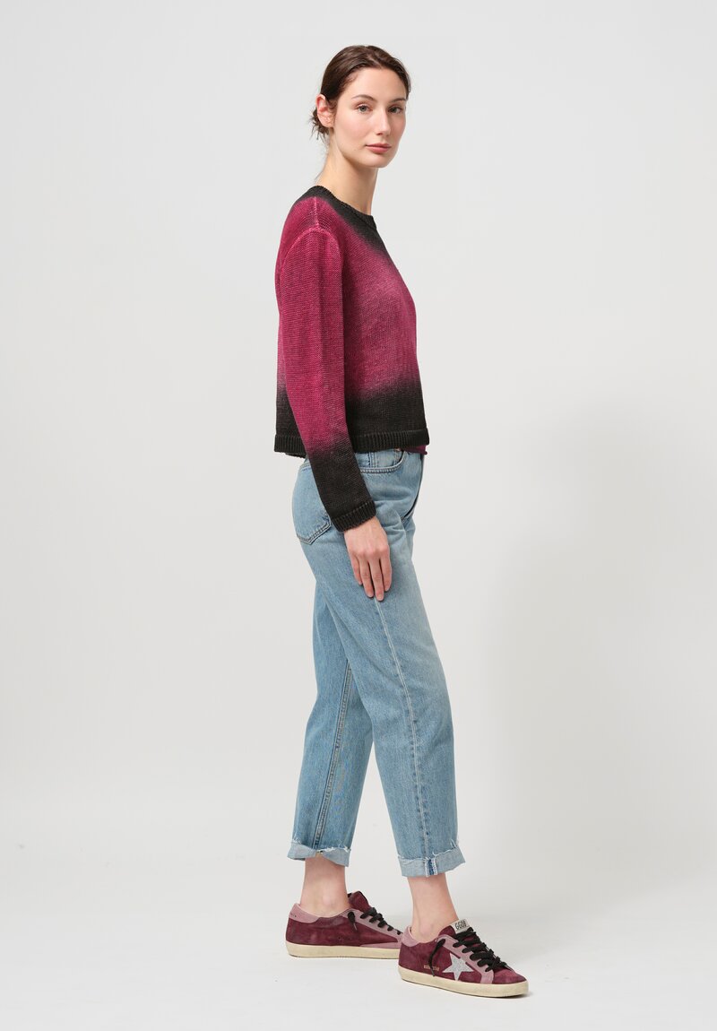 Avant Toi Linen Knitted Pullover in Nero, Sichuan Pink