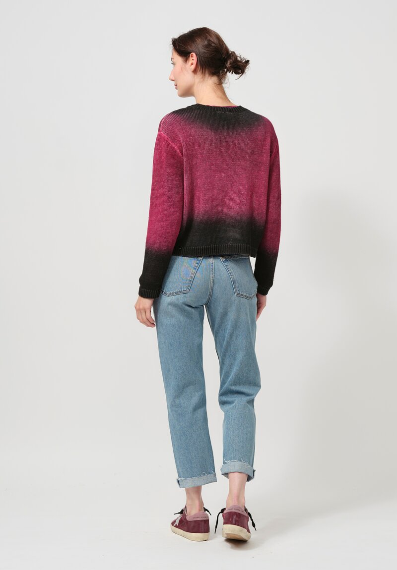 Avant Toi Linen Knitted Pullover in Nero, Sichuan Pink