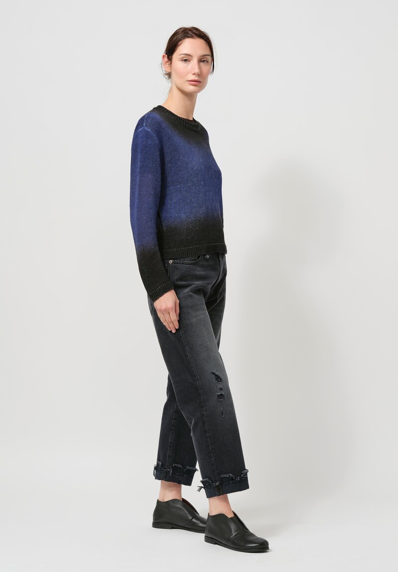 Avant Toi Linen Knitted Pullover in Nero, Ginepro Blue