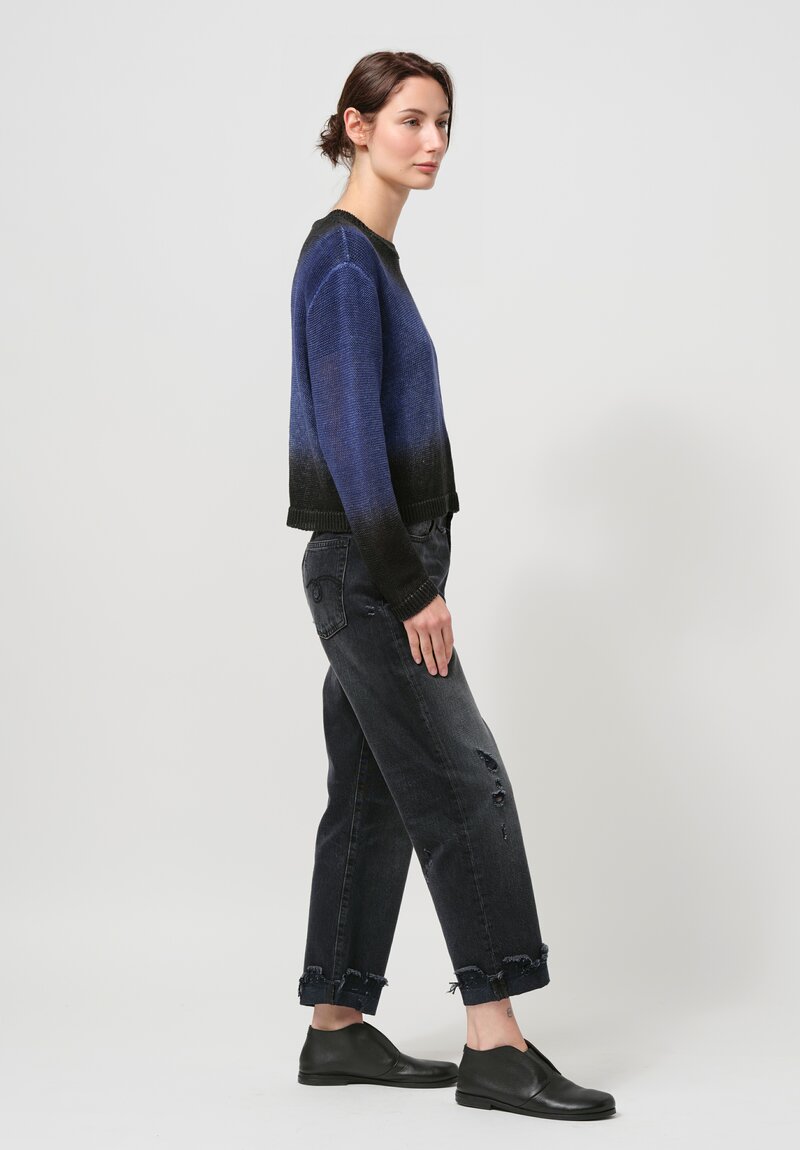 Avant Toi Linen Knitted Pullover in Nero, Ginepro Blue