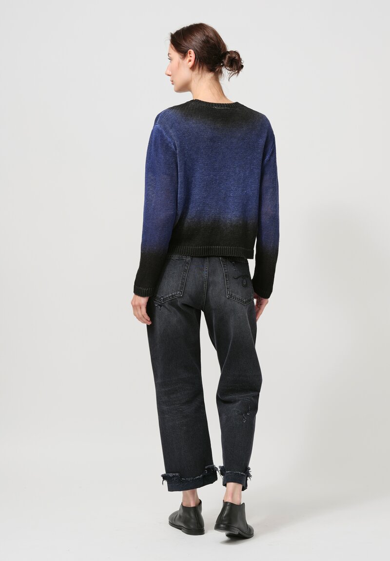 Avant Toi Linen Knitted Pullover in Nero, Ginepro Blue