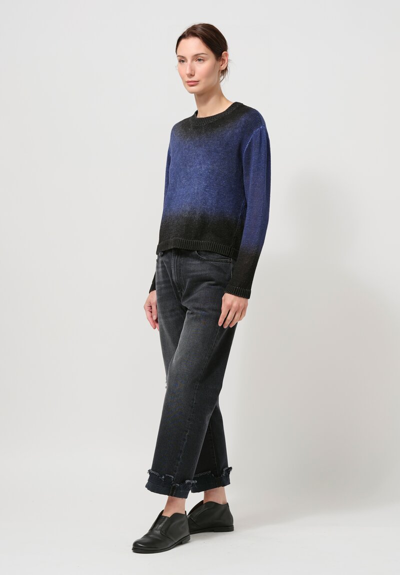 Avant Toi Linen Knitted Pullover in Nero, Ginepro Blue