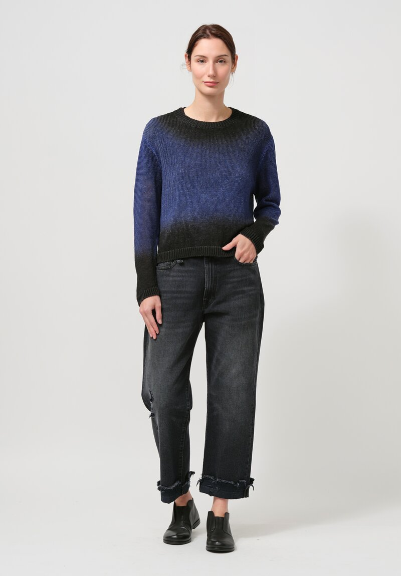 Avant Toi Linen Knitted Pullover in Nero, Ginepro Blue