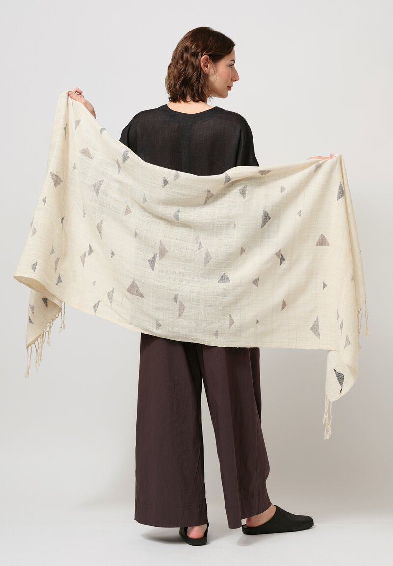 Jan-Jan Van Essche Eri Silk Handwoven Scarf Cream Natural w. Gray Peaks