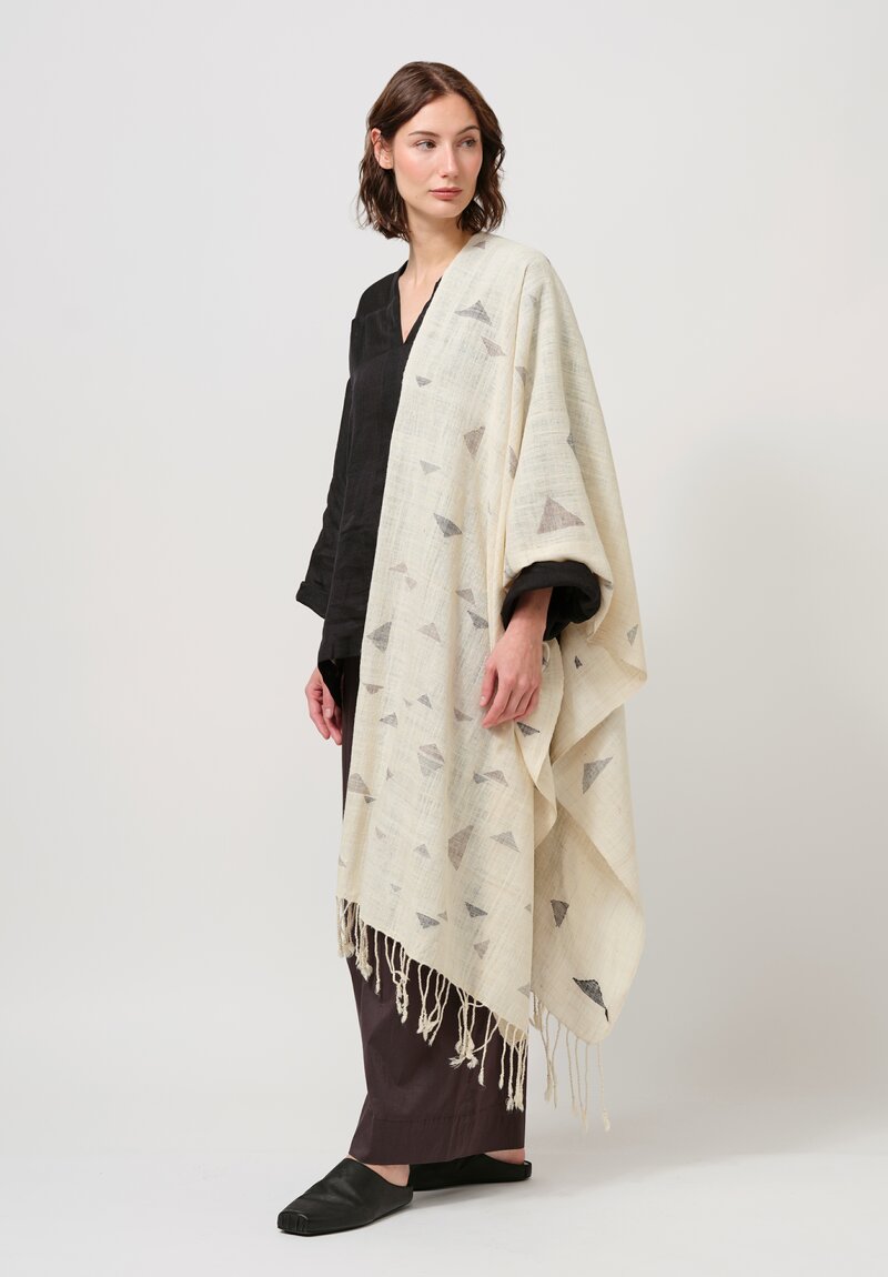 Jan-Jan Van Essche Eri Silk Handwoven Scarf Cream Natural w. Gray Peaks