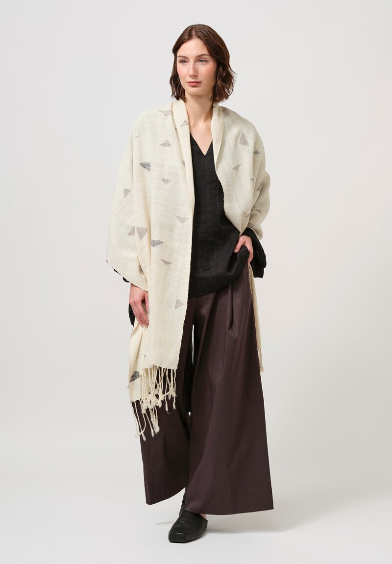 Jan-Jan Van Essche Eri Silk Handwoven Scarf Cream Natural w. Gray Peaks