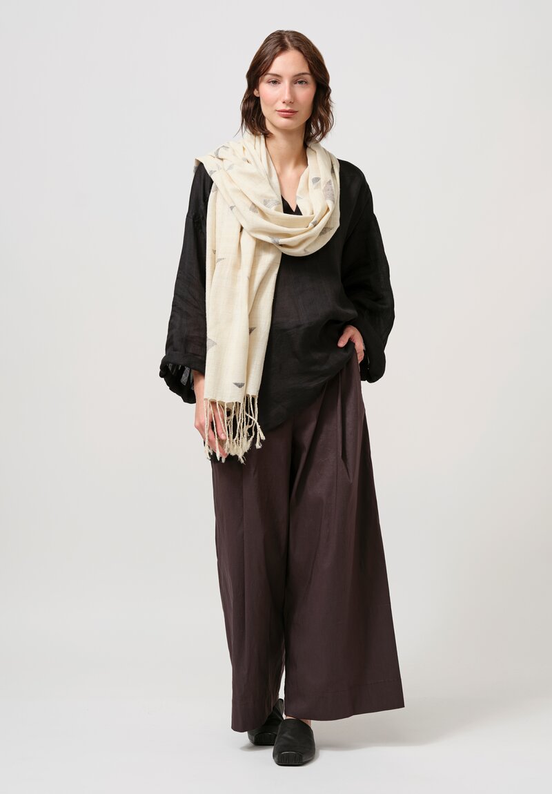 Jan-Jan Van Essche Eri Silk Handwoven Scarf Cream Natural w. Gray Peaks