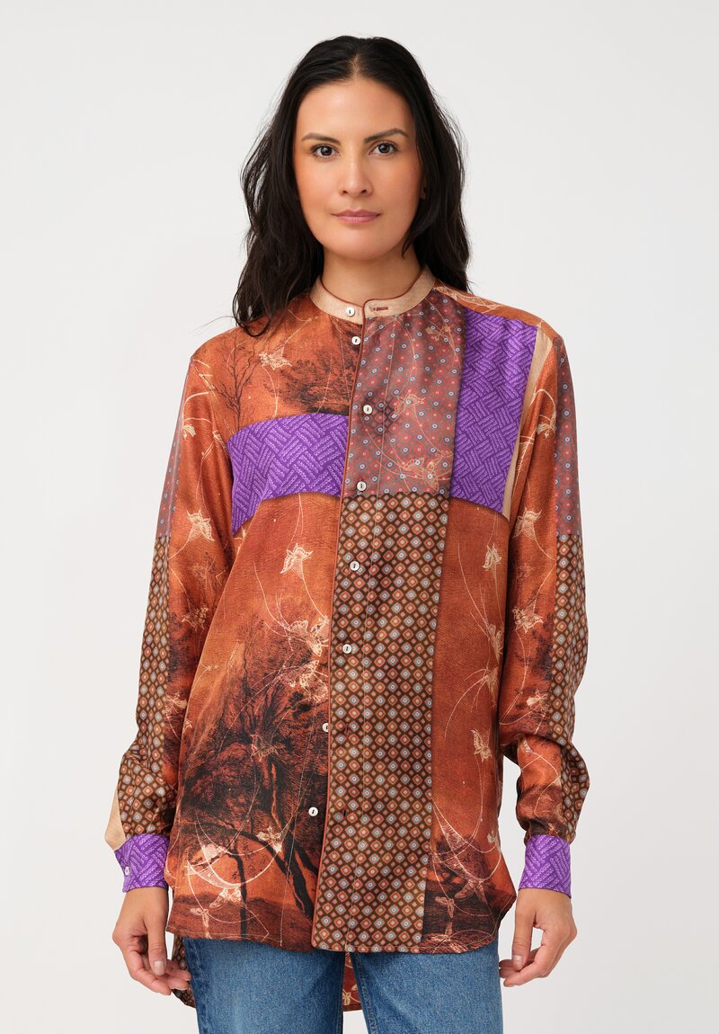Pierre-Louis Mascia Silk Camicia Manica Lunga Shirt in Butterfly Geometry