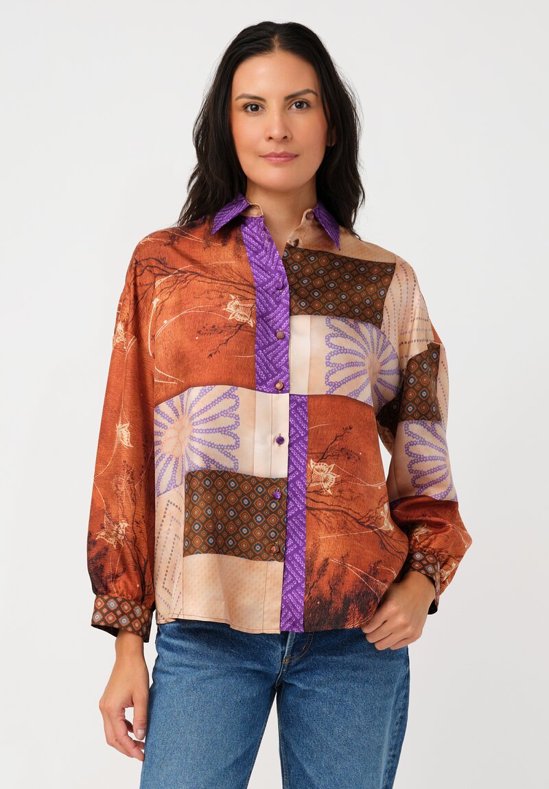 Pierre Louis Mascia Silk Aloe Short Shirt in Butterfly Geometry