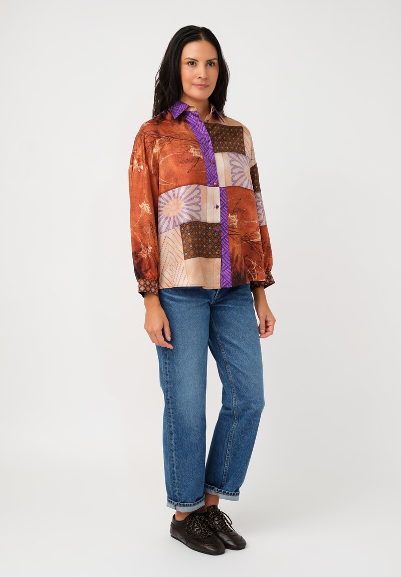 Pierre Louis Mascia Silk Aloe Short Shirt in Butterfly Geometry