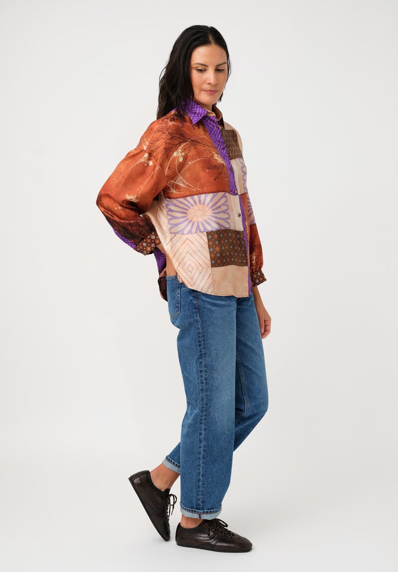 Pierre Louis Mascia Silk Aloe Short Shirt in Butterfly Geometry