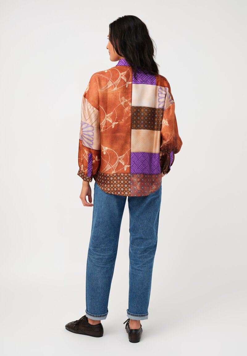 Pierre Louis Mascia Silk Aloe Short Shirt in Butterfly Geometry