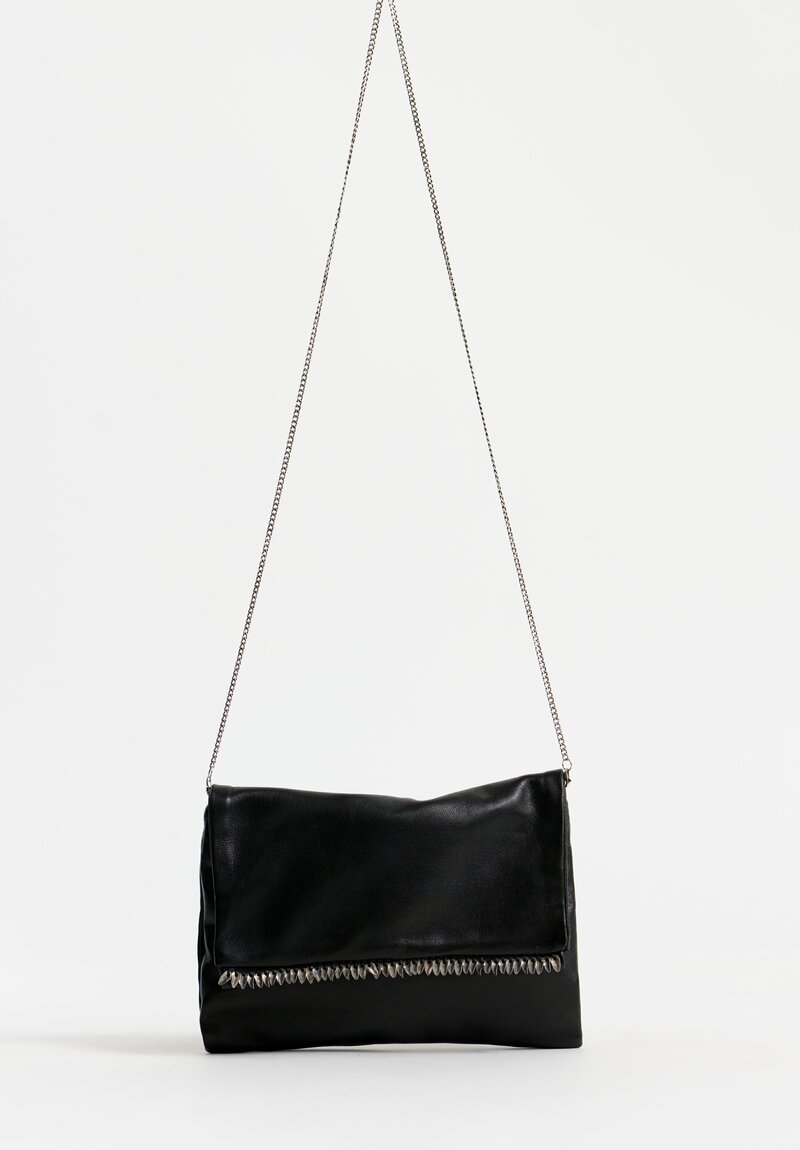 Daniele Basta Lambskin Leather Deng Piccola Leaves Evening Bag Black