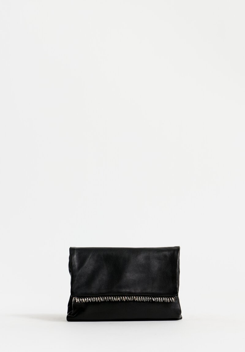 Daniele Basta Lambskin Leather Deng Piccola Leaves Evening Bag Black