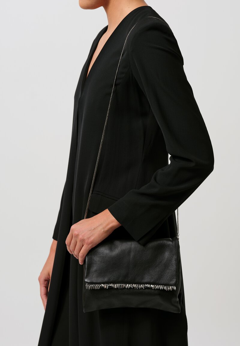 Daniele Basta Lambskin Leather Deng Piccola Leaves Evening Bag Black