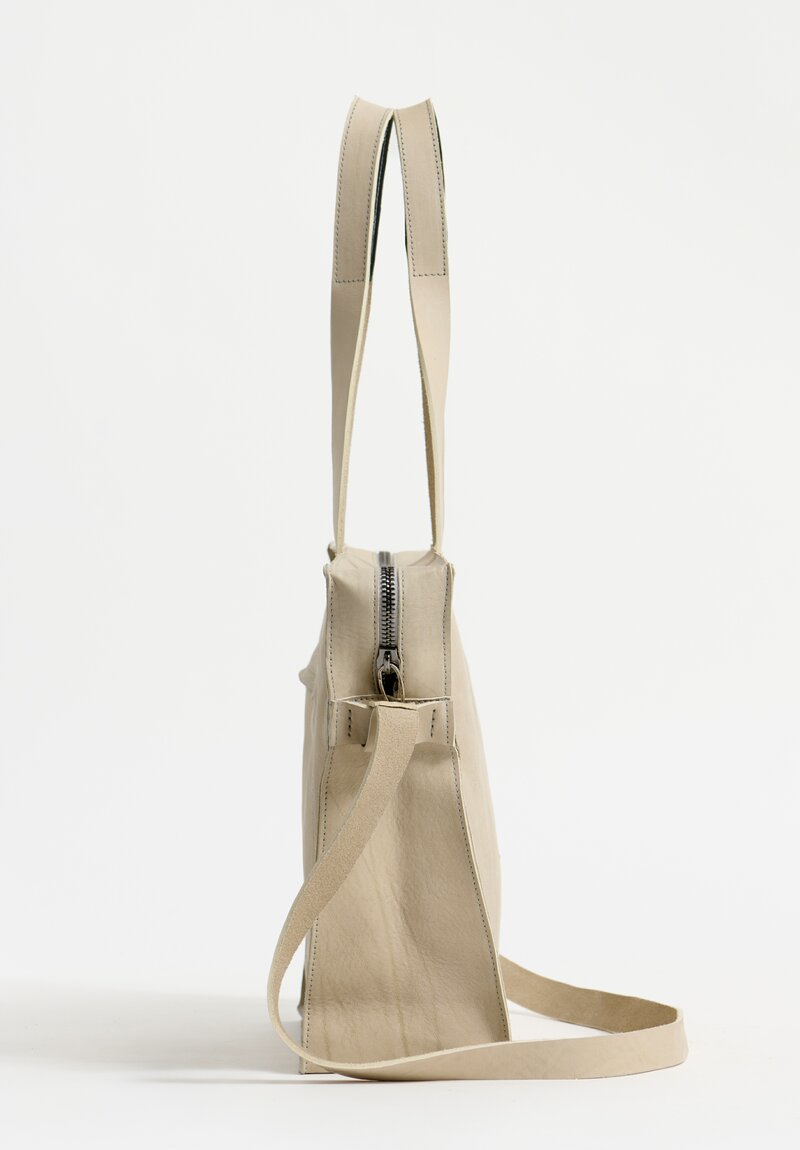 Daniele Basta Leather Teorema Trapezoid Staple Bag in Stone Cream