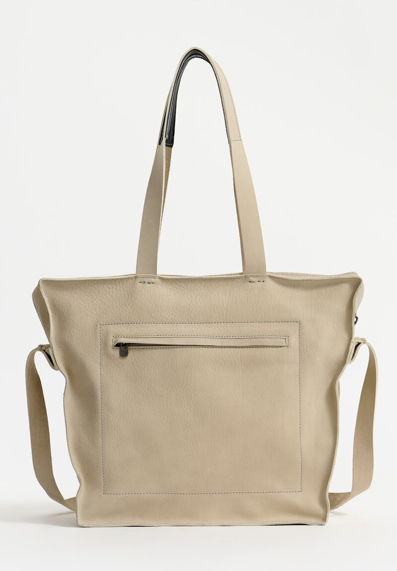 Daniele Basta Leather Teorema Trapezoid Staple Bag in Stone Cream