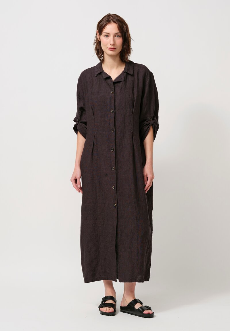 Biek Verstappen Irish Linen Pleated Shirt Dress in Mud Purple