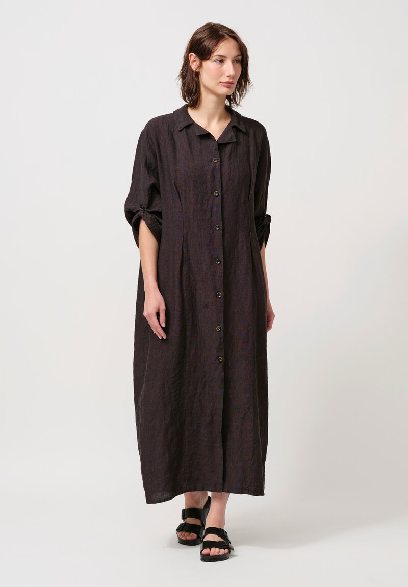 Biek Verstappen Irish Linen Pleated Shirt Dress in Mud Purple