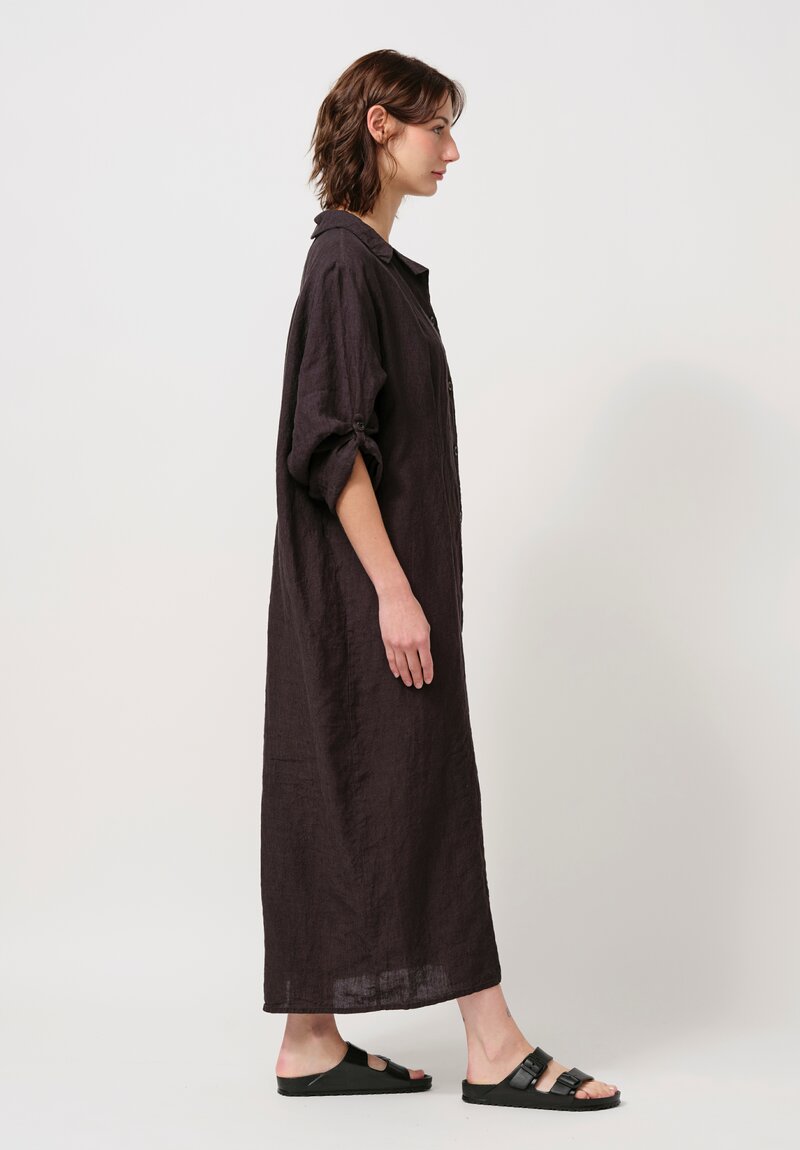 Biek Verstappen Irish Linen Pleated Shirt Dress in Mud Purple