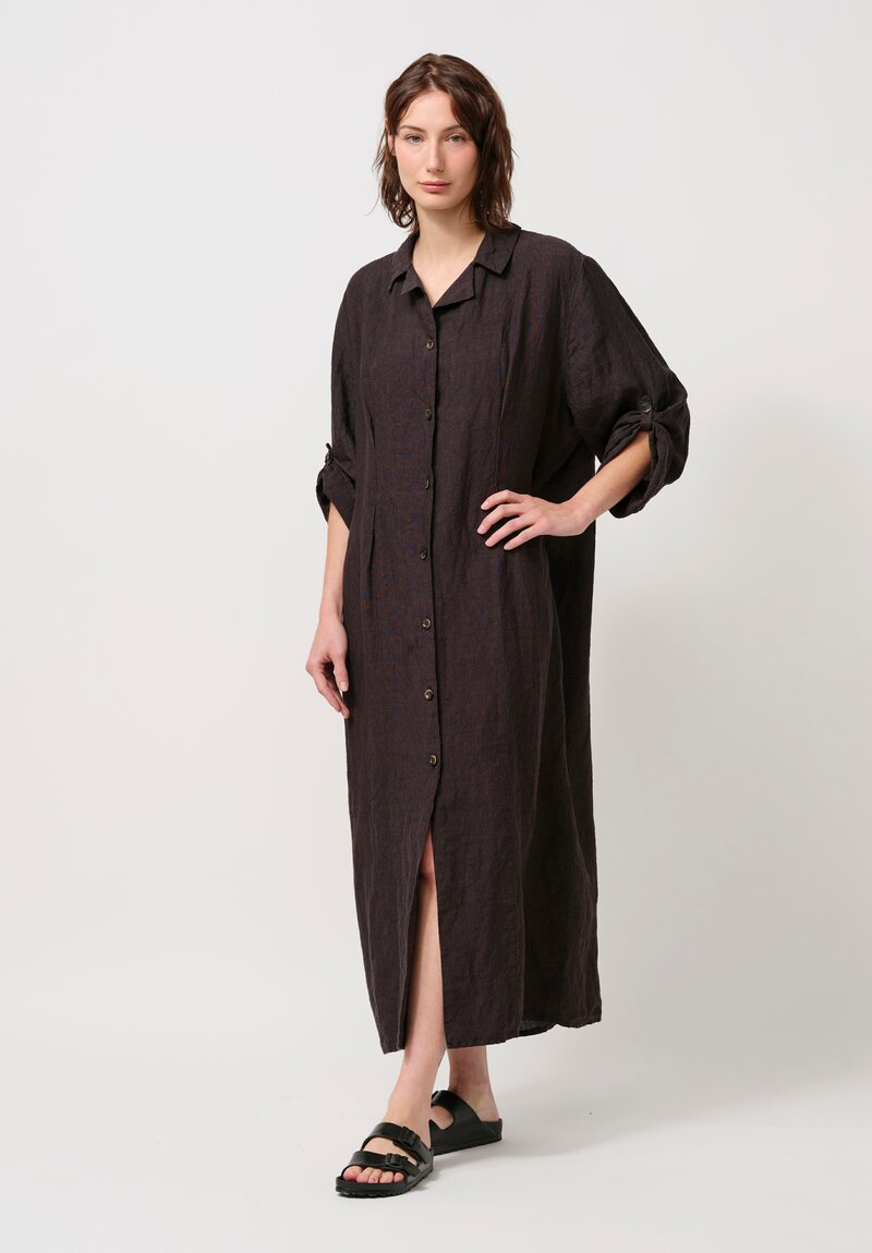 Biek Verstappen Irish Linen Pleated Shirt Dress in Mud Purple