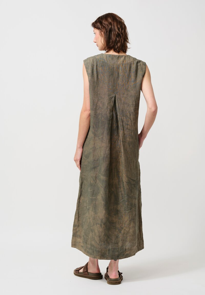 Biek Verstappen Stone Washed Linen Double Breasted Dress in Khaki Green