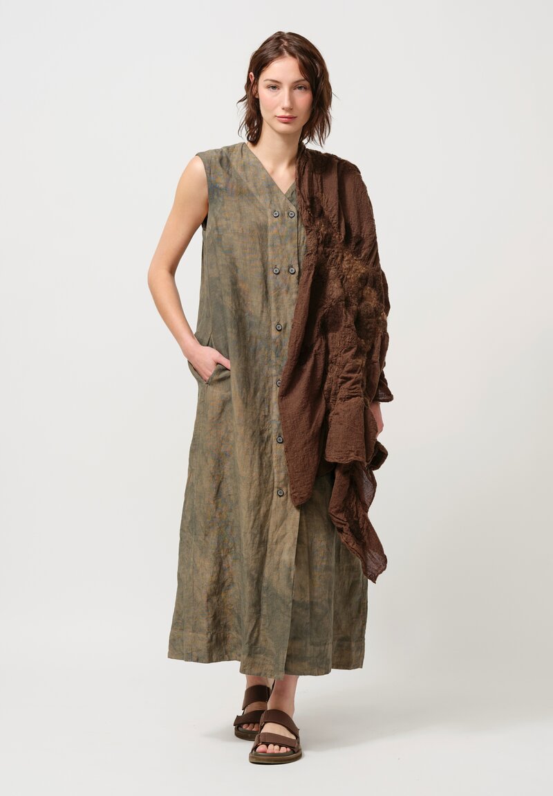 Biek Verstappen Stone Washed Linen Double Breasted Dress in Khaki Green