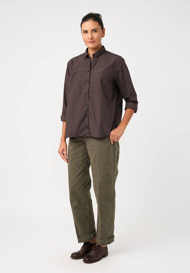 Bergfabel Washed Cotton Poplin Loose Tyrol Shirt in Coffee Brown