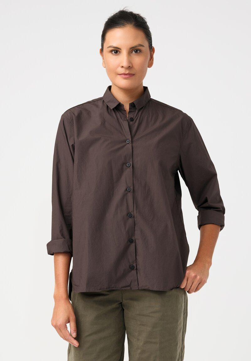 Bergfabel Washed Cotton Poplin Loose Tyrol Shirt in Coffee Brown