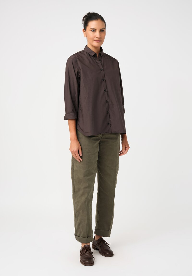 Bergfabel Washed Cotton Poplin Loose Tyrol Shirt in Coffee Brown